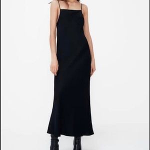 Zara black satin midi dress size N